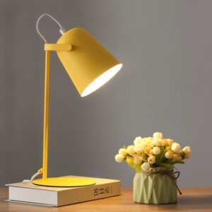 Modern Metal Desk Lamp with Adjustable Head, Mid-Century Matte Table Lamp for Study, Bedroom, and Office - Yellow/Pink